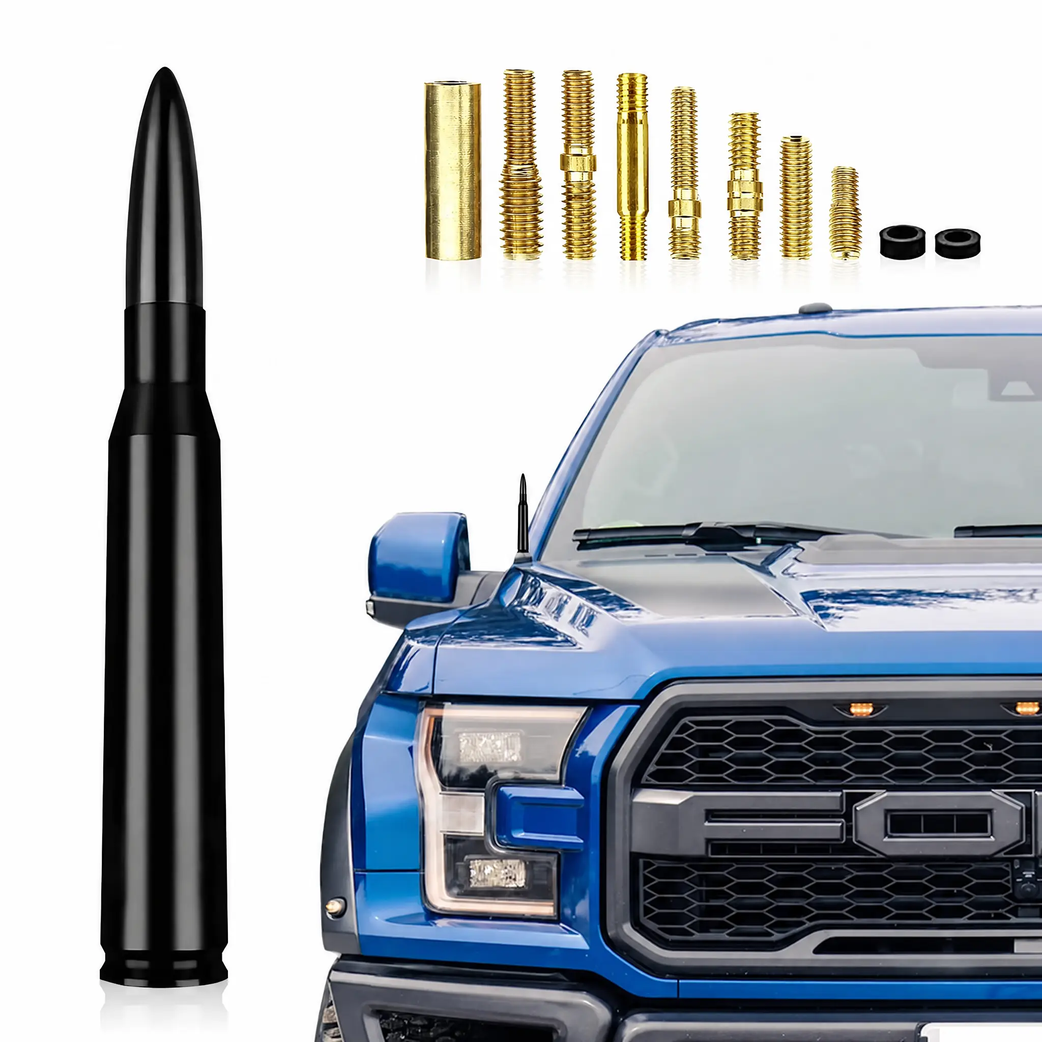 Short Bullet Antenna, Aluminum Alloy Replacement Mast Antenna for Ford F150 F250 F350 F450 Raptor Ranger Explorer Trucks