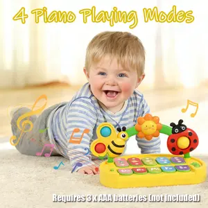 Baby Piano Toy 6 to 12 Months, Insect Piano Keyboard with Light Up & Music, 4 Modes Musical Toys for Toddlers 1-3, Without Battery