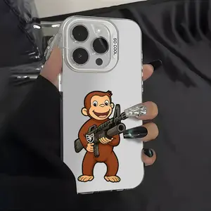Curious George Gun Phone  for iPhone17 16 15 14 13 12 11 Plus Pro Max Artistic Style PhotoPrint Customizable  Protection Cover Case