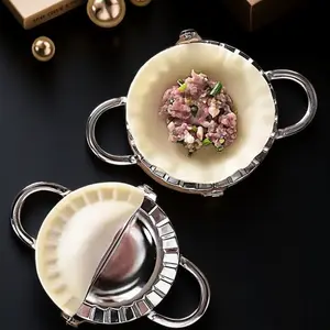 Stainless Steel Dumpling Maker Set - All-in-One Dumpling Press, Dough Cutter, Filling Scoop, Non-Stick Ring. Rust-Proof, Thick Embossed Mold for Perfect Dumplings, Wontons, Ravioli. Non-Slip Handle, Easy to Clean.