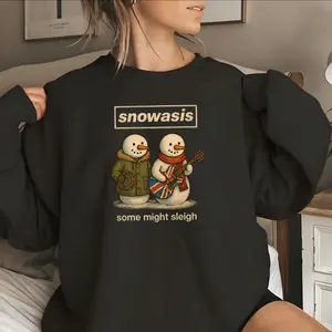 [SALE UP TO 50% + FREE SHIP] Snowasis Sweatshirt, Funny Christmas Jumper for Music Lovers, Holiday Gift, Unisex Sweater, Britpop Fans, Humorous, Christmas, Xmas