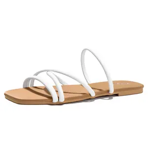 FITORY Women's Slide Sandals, Chic Cross Strap Flat Sandals for Summer