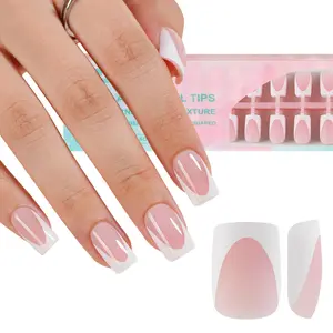 Misssix Deep French Gel Nail Tips, 160Pcs Short French Tip Press on Nails Square,