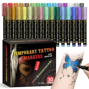 30-Piece Temporary Tattoo Marker Set, Safe Non-Toxic Skin-Friendly Body Paint Pens, Face Paint, Ideal for Adults Kids Makeup Artists Parties