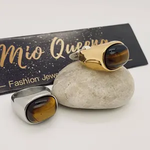 Tiger Eye Stone Men's Stainless Steel Ring