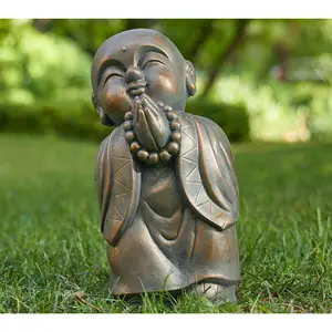 Glitzhome 17" MGO Faux Bronze Zen Buddha Monk Garden Staue