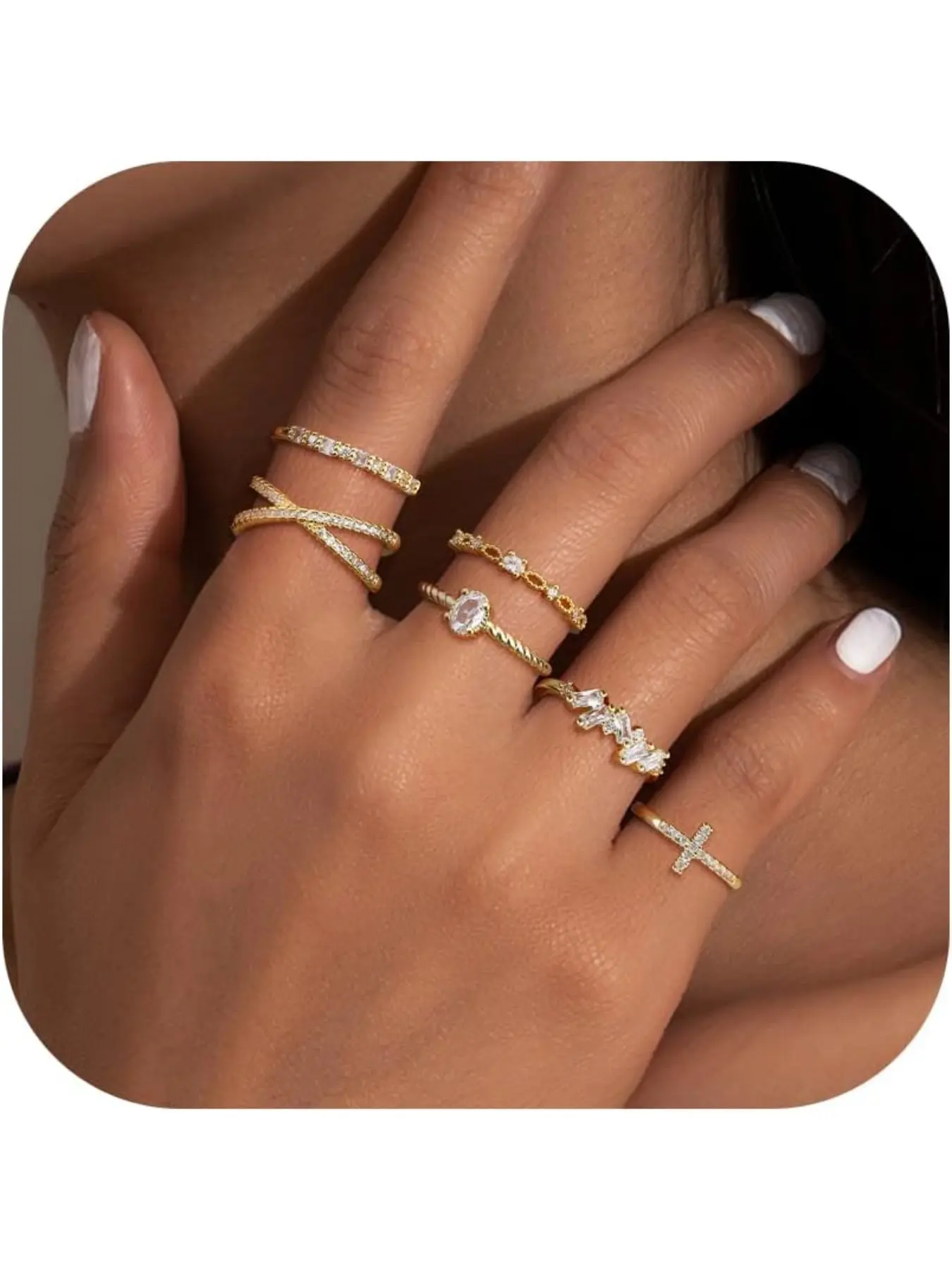 Women's Gold Beautiful Rings, Gold Plated Stackable Cubic Zirconia Ring Set, Thumb Rings for Women, Wedding Gold Stacking Rings, Fashion Engagement Rings, Ladies Promise Ring