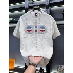 Design Sense Embroidered Distressed Short Sleeve T-Shirt Men 2025 New Trendy Brand Light Luxury European Station Men's Half Sleeve Casual Short Sleeve Crew Neck T-shirt