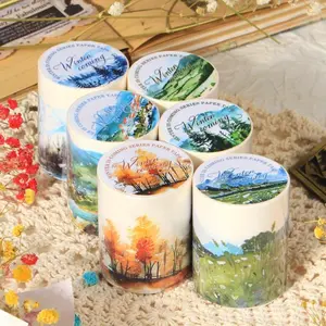Pack Of 6 Landscape Scrapbooking Tape Set, PET Self-Adhesive Decorative Tapes,Roll Masking Tape for DIY Bullet Journals, Crafts, Gift Wrapping