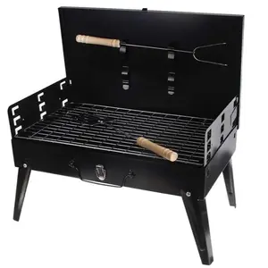 Portable Heavy-Duty Cast Iron Charcoal Grill - Adjustable Height, Foldable, Open Lid Design, Compact Lightweight BBQ for Camping, Tailgating, Backyard Barbecue, Picnic, Patio, Outdoor Cooking, Garden, Travel, Family Gatherings