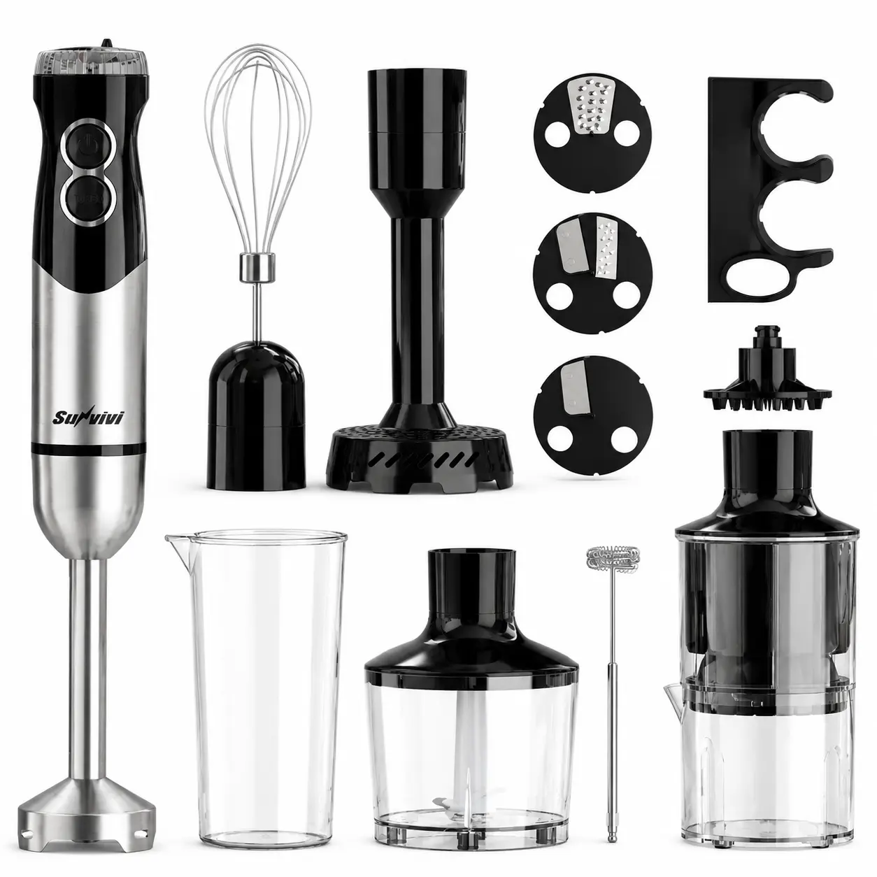 Sunvivi Cordless Immersion Blender - 1000W 12-Speed Lightweight Electric Stick Mixer with Built-in Blue LED Light,hand blender 10 Dishwasher Safe Accessories for Frozen Fruits, Home Essential