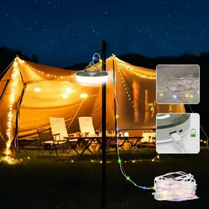 2 in 1 Rechargeable Camping String Light, Outdoor String Light with 8 Lighting Modes, Portable Outdoor String Lights for Outdoo, Camping Lantern, Decorative Lamp, Traveling Gadgets, Outdoor Camping Supplies, LED Outdoor Waterproof