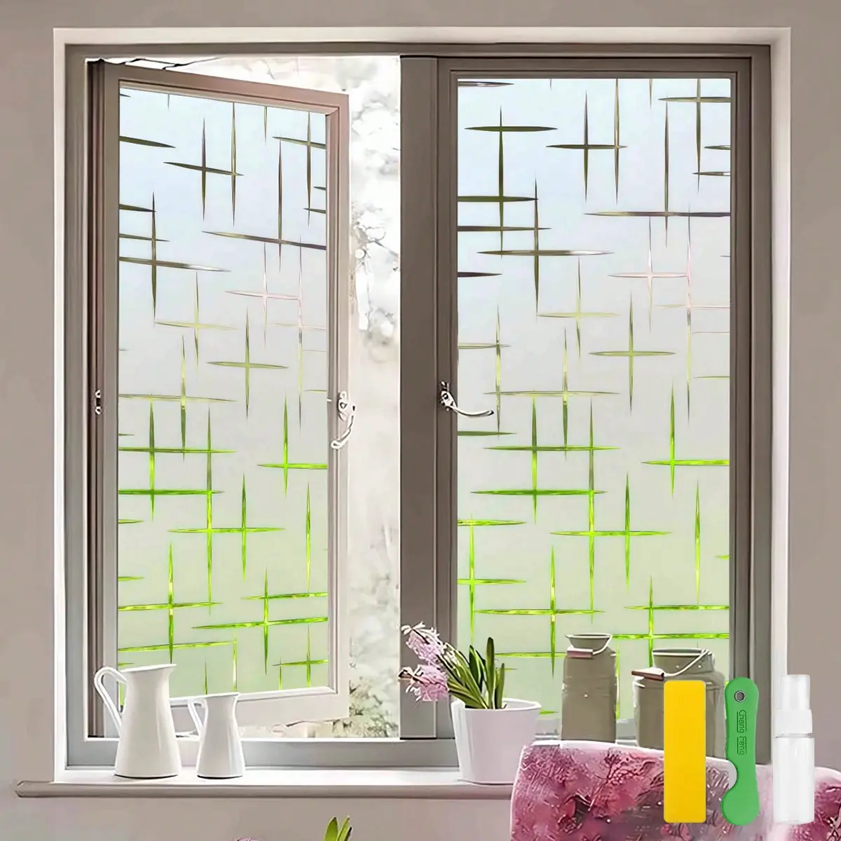 Star Pattern Static Cling PVC Glass Window Film, 1 Roll No Adhesive Privacy Window Sticker, Light Blocking and UV Protection Window Film for Bathroom, Balcony & Kitchen, Decor