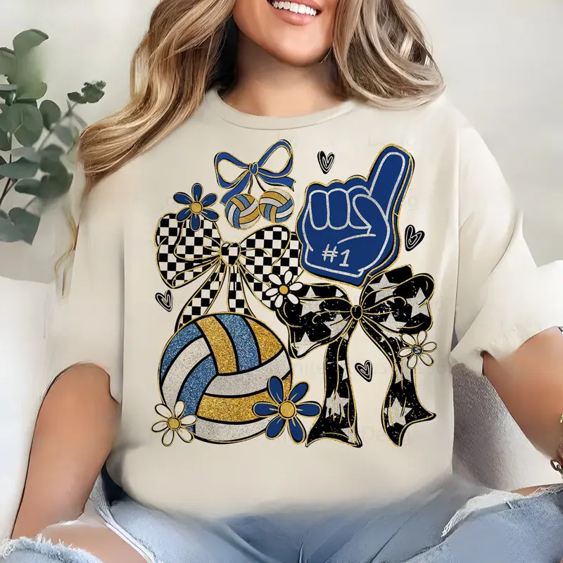 Coquette Volleyball Sweatshirt, Cozy Game Day Glitter Pullover, Checkered Volleyball Mom Crewneck, 100% Cotton, Made in USA