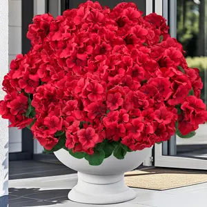 8 Bundles Red Artificial Geraniums, UV Resistant Faux Flowers, Waterproof No Fade Plastic Plants, Realistic Look, Ideal for Outdoor Porch Window Hanging Planter Home Yard Decor, TikTok Viral Hot Home Decor Must-Have