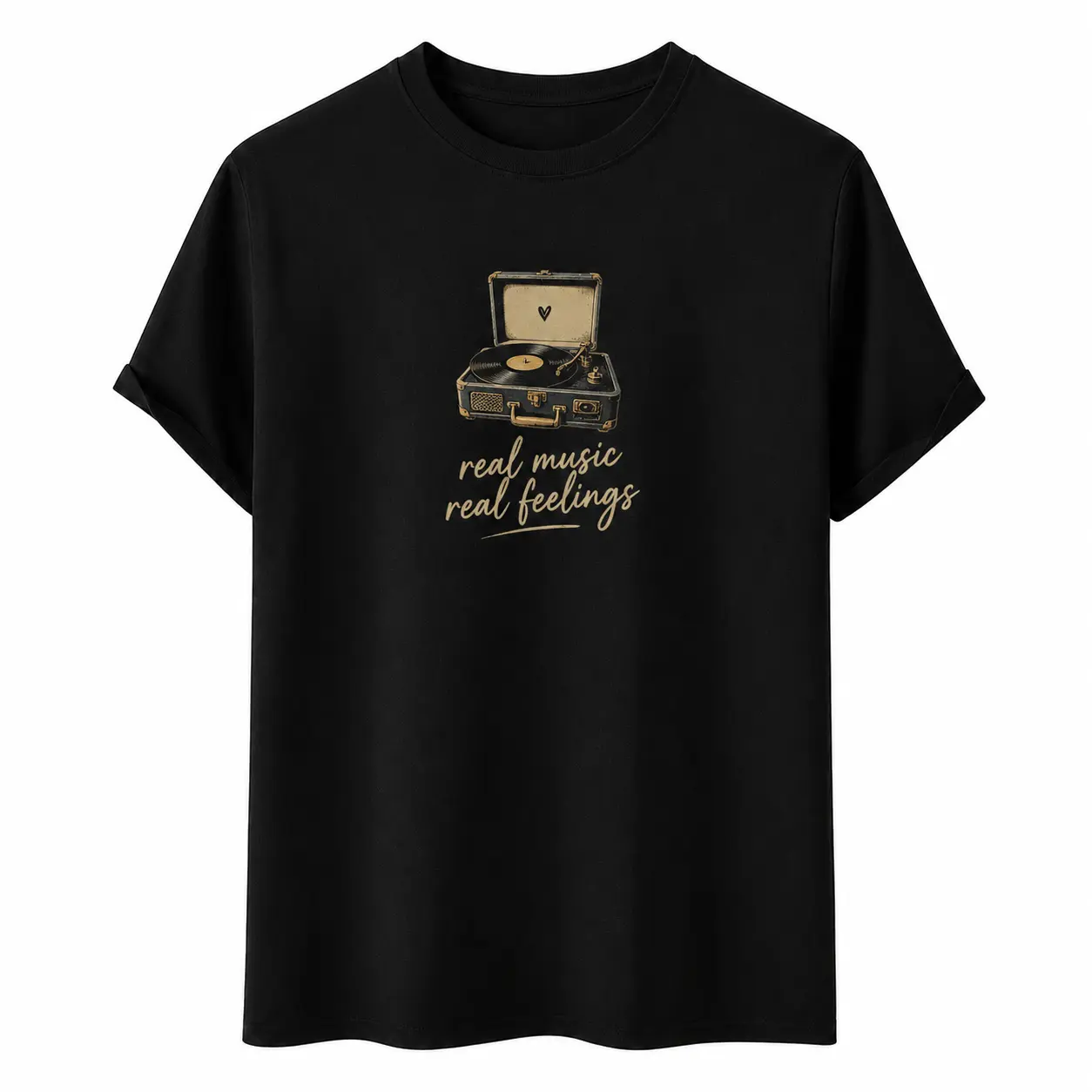 Men's Unisex Vintage Portable Record Player Graphic T-Shirt - Vinyl Lover Design, Real Music Vibe, Black Casual Top graphic tees gakuran graphic tee