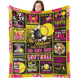 Softball Blanket Gifts for Girls Women Softball Throw Blanket for Softballs Lovers Player Flannel Throw Lightweight Blanket Soft Ball Accessories for Girl Adults Team Teens 60 x 50 Inches