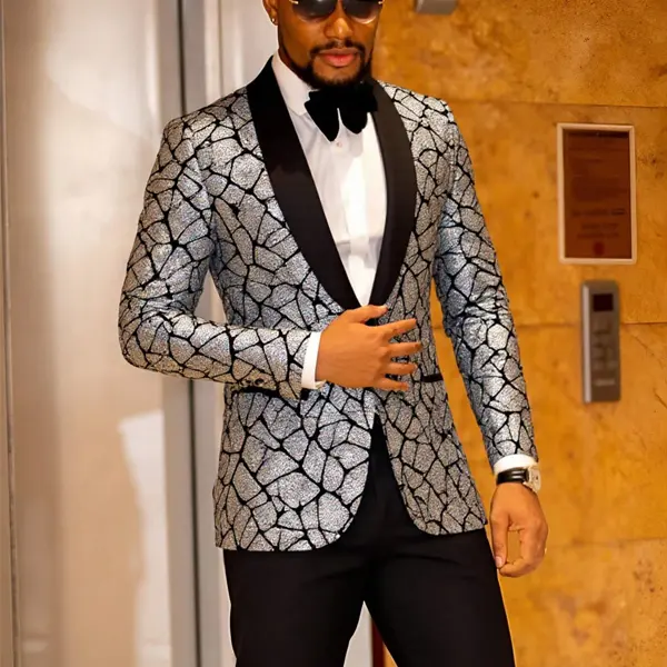 Men's Shiny Sequins Blazer Suit Jacket Stylish Tuxedo For Party,Wedding,Banquet,Prom Formal Long Sleeve