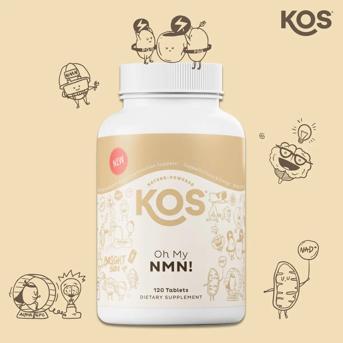 KOS Oh My NMN! 15000/30000mg — NAD⁺ + Brain Support Pink NMN Pills | 30/60 Servings