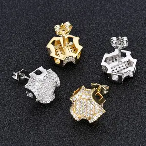 Hip hop personalized full diamond men's earrings trendy accessories, high-end men's super cool earrings, couple earrings Coin Slot Ear Cuff Ear Studs