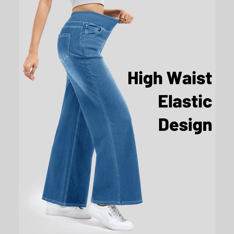 MAGCOMSEN Wide Leg Stretchy Jeans for Women Loose Fit Elastic High Waist Pants Pull On Baggy Fit Jeans Tummy Control Trousers Casual Work Wear FallFreshness Outdoorfun
