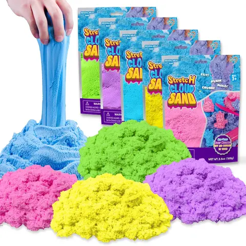 CAROLART Unisex Stretchy Sand Sensory Play Refill, 5-Pack Multi Color Set, Moldable Bin Filler, Soft Mess-Free Travel Toy, Safe Stress Relief Toy for 4-6 Years, Encourages Creativity