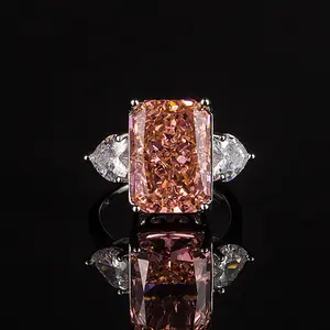 Fashion Ice Sugar Square Diamond Ring Padparadscha Artificially Cultivated High Carbon Diamond