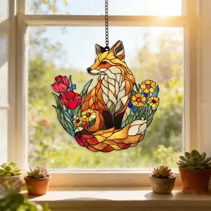 Fox in Flowers Acrylic Suncatcher