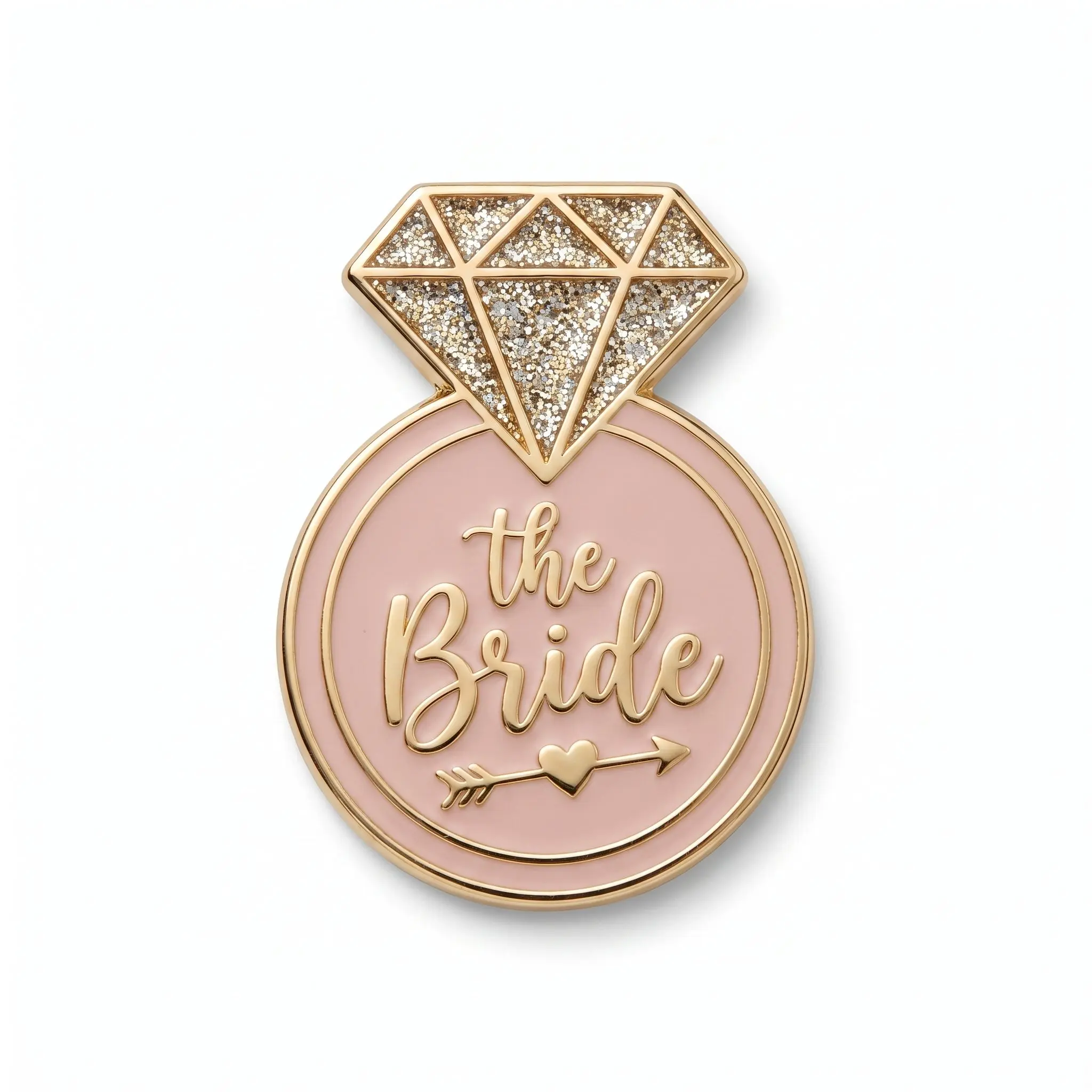"The Bride" Diamond Ring Enamel Pin - Gold & Blush Glitter