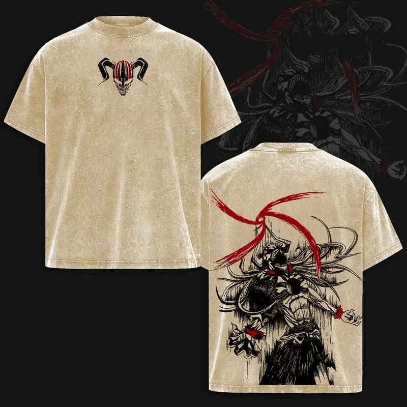 Ichigo Kurosaki Bleach Tee & Hoodie Washed – Vintage Oversized Heavy Cotton Anime Manga Hoodie & T-Shirt, Double Printed Retro Unisex Streetwear Graphic Top, Soul Reaper Bankai Edition, Japanese Anime Merch