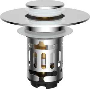 3-in-1 Pop-Up Sink Drain Stopper – Universal Bathroom Drain Strainer with Removable Stainless Steel Hair Catcher, Anti-Clog Filter Plug for 1.1"–2.36" Basin, Easy Install Chrome Finish