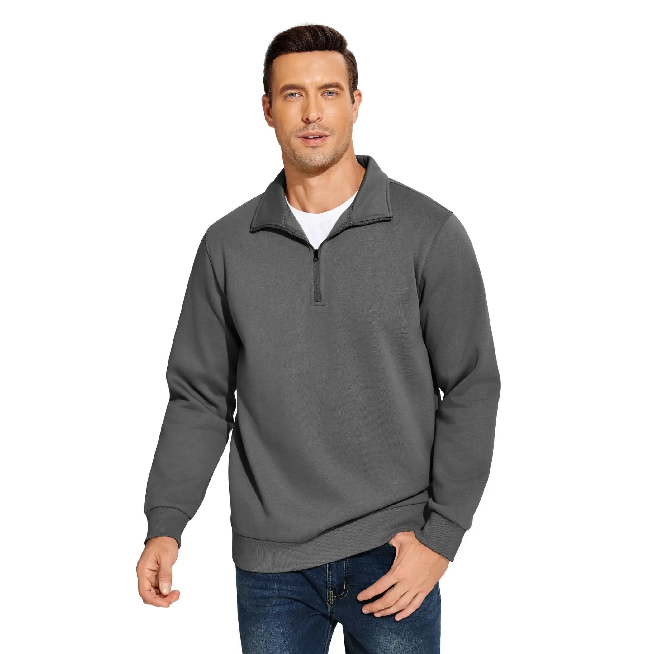 PINSPARK Men's Quarter Zip Fleece Cotton Pullover Sweatshirts Mock Neck Casual Long Sleeve Spring Winter Warm Sweatshirt springtok summerwins