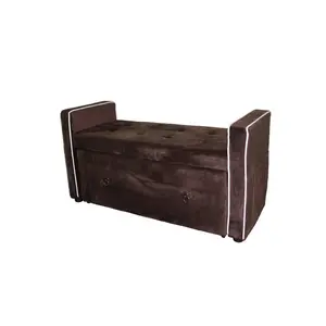 HomeRoots 469341 Brown Suede Shoe Storage Bench with Drawer, Drawer Pull, Piped Arms, Contemporary Home Decor, Solid Frame