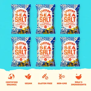 Santana Snacks Sea Salt (6 Large Bags) - Organic Corn Chips, Vegan, Gluten-Free, Non-GMO, All-Natural, Crispy, Crunchy Snack for Parties & On-the-Go