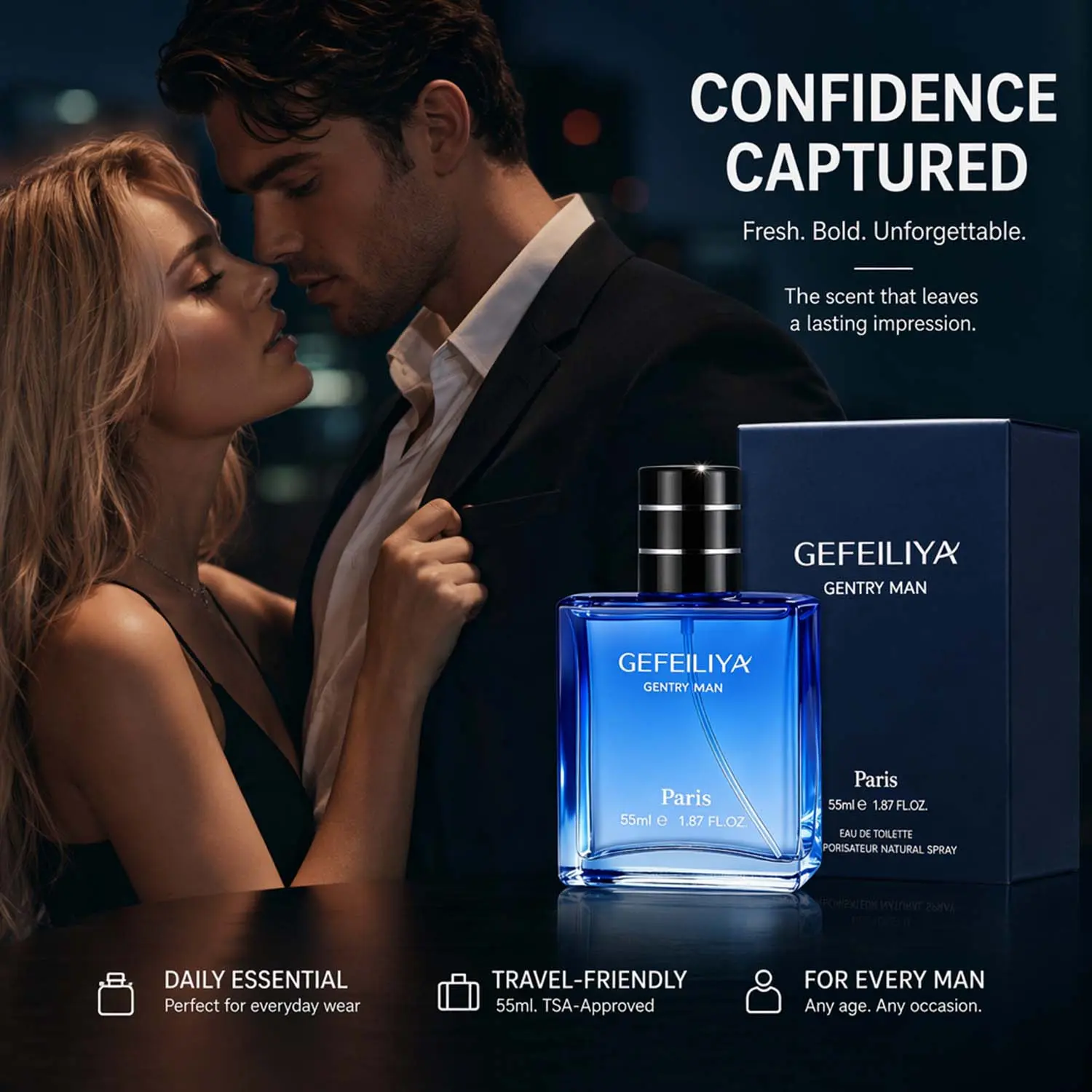 Men's Woody Pheromone Perfume, Infused with Premium Pheromone Formula, Long Lasting Blue Woody Scent, Specially Crafted to Leave a Captivating Impression, Perfect for Romantic Evenings, Ideal Valentine's Day Gift for Him 55ml