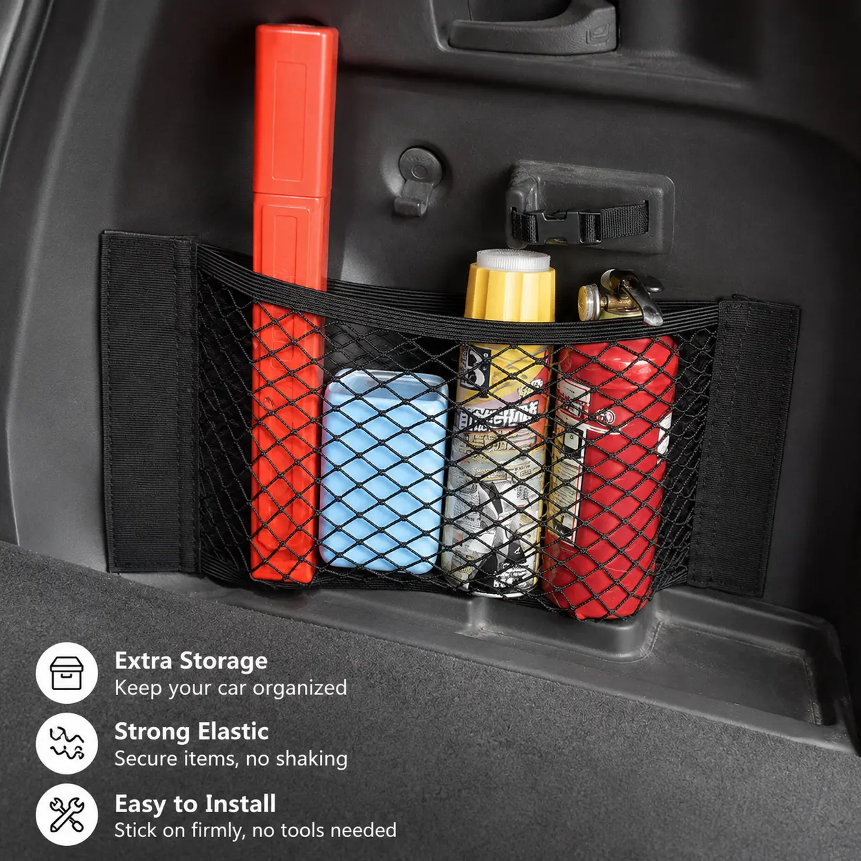 1 Count Car Trunk Storage Net Pocket - Elastic Adhesive Double-Layer Mesh Organizer with Neat Tight Stitching, Proper Dimension for Extra Small Item Storage in Car Interior, Car Organizers, Cars Accessories