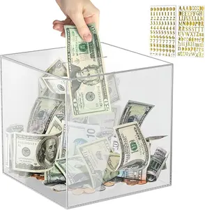 Piggy Bank for Adults Must Break to Open,  Acrylic Clear Piggy Bank Money Saving Box for Cash Saving, Unopenable Adults Piggy Bank for Real Money Bank Coin Bank Change Jar (Clear, 12 * 12CM)