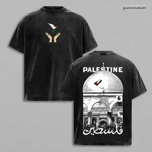 Palestine Freedom Vintage Oversized Tee Double-Sided Washed Heavy Cotton Shirt with Hope & Solidarity Graphic Retro Streetwear Limited Drop Snowman Chill Out T-shirt for Men Women Youth