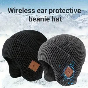 Wireless Music Earpad Hat - Warm, Stretchy Knit Cap with Built- In Headphones for Outdoor Activities, Noise Cancelling for Calls, Type-C Rechargeable, Ideal for Skiing & Snowboarding, Winter Headwear | Sporty Headgear | Stretchy Fabric Cap Headset