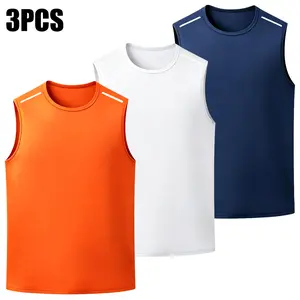 3-Pack Men’s Crew Neck Reflective Quick-Dry Tank Tops, H-Shape Loose Fit Sleeveless Shirts for Running, Gym Workouts, Outdoor Sports