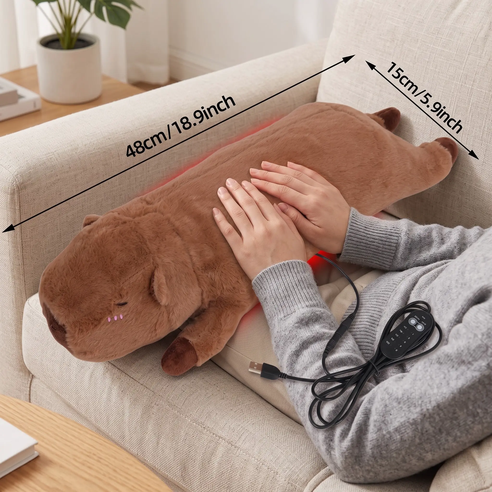 USB Heated Long Plush Animal Pillow, Adjustable Heating Timer Cute Cat Axolotl Capybara Koala Heating Cushion for Bed Sofa Winter Warm Gift