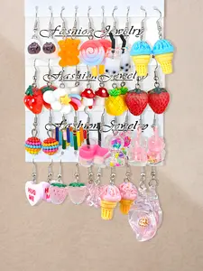 40pcs Fun Series Earring Set Birthday Gift with Fluorescent Conch Heart Lollipop Strawberry, Cute Style, All Seasons