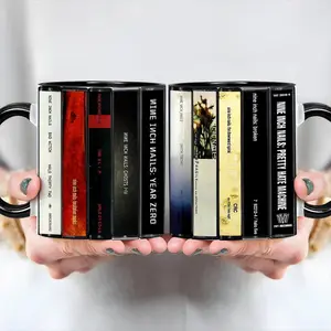NIN Nine Inch Nails Cassette Mug, Retro Album Spines Coffee Cup, Industrial Rock Fan Gift, Trent Reznor Music Decor