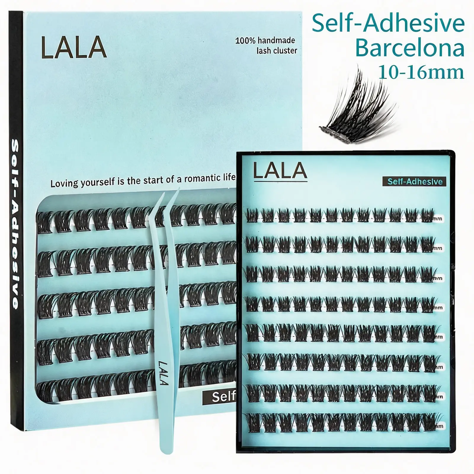 LALA Self-Adhesive Wispy Cluster Lashes - No Glue, Tool-Free, Easy Application, Long-Lasting Strong Hold, Reusable, Oil-Resistant, Curler-Compatible, for Cosmetic Makeup