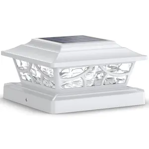 Siedinlar Solar Post Cap Lights Outdoor, 4 Modes Dynamic Rotating Beam, Warm & Cool White (3000K/6000K), Fits 4x4 5x5 6x6 Vinyl/Wood Posts for Deck Fence Patio, White (1 Pack)