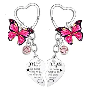2PCs Mom Daughter Heart Matching Keychain Mother's Day Gifts for Mom Daughter Keychain Gifts for Mom Birthday Gifts for Daughter Gifts Butterfly Charm Gifts for Mother Daughter Keychain Set