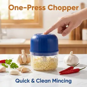 Electric chopper, electric mini food chopper—press once to chop garlic, baby food, meat, and vegetables. Easily slice onions, crush chilies, rice, vegetables, and tomatoes; an ideal choice for making Mexican tortillas.