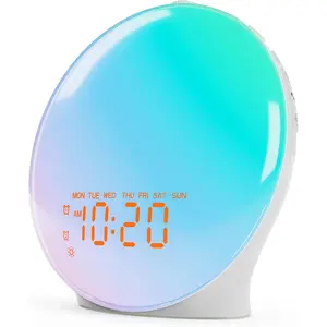 Wake Up Light Sunrise Alarm Clock for Bedroom, 17 Nightlights, Sound Machine with 5W Bluetooth Speaker, 25 Soothing Sounds, SleepTimer, Dual Alarms, FM Radio, Ideal Gift for Baby, Kids, Adults, Senior