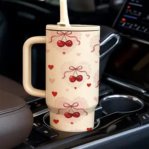 1pc 28oz Coquette Cherry Heart Insulated Tumbler with Handle & Straw. Stainless Steel Cup Keeps Cold 24H/Hot 12H. Leakproof Travel Mug for School, Office, Gym. Cute Aesthetic Gift for Teens, Girls & Bestie. Trendy Daily Water Bottle.