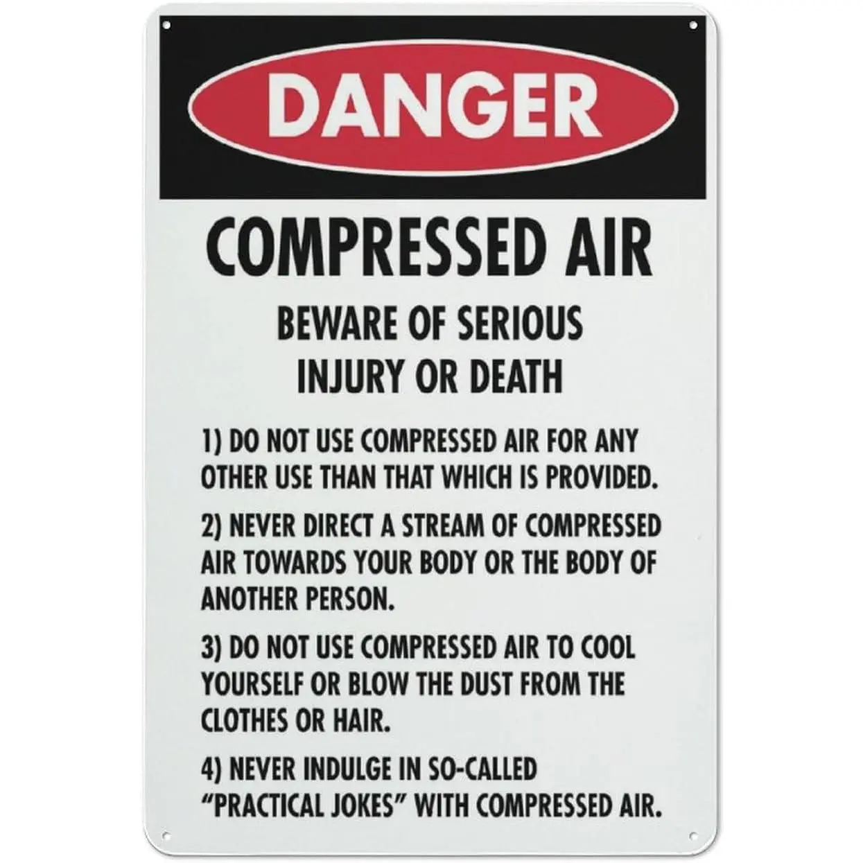 Danger Compressed Air Guidelines Sign 12 X 8 Inches Reflective Aluminum Metal Warning Signage With Symbol For Indoor Outdoor Use